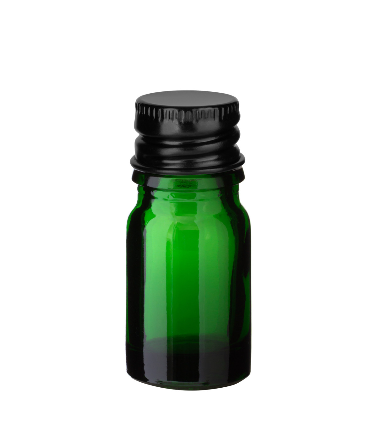 Grüne Glasflasche 5 ml mit schwarzem Aluminium-Schraubverschluss - Set