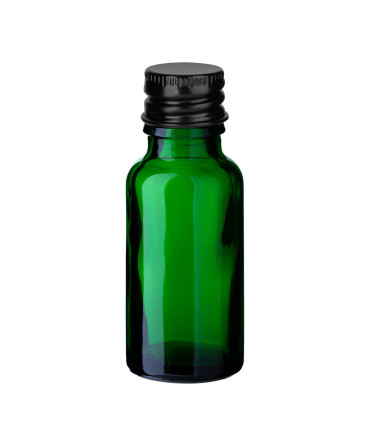 Grüne Glasflasche 20 ml mit schwarzem Aluminium-Schraubverschluss Set