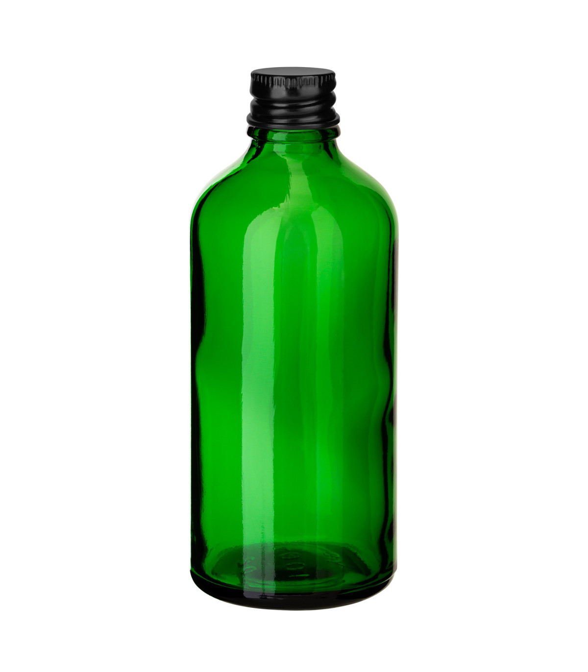 Grüne Glasflasche 100 ml mit schwarzem Aluminium-Schraubverschluss Set