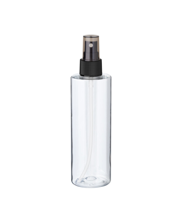 PET-Flasche 200 ml transparent mit schwarzem Zerstäuber [3] - DIN 24