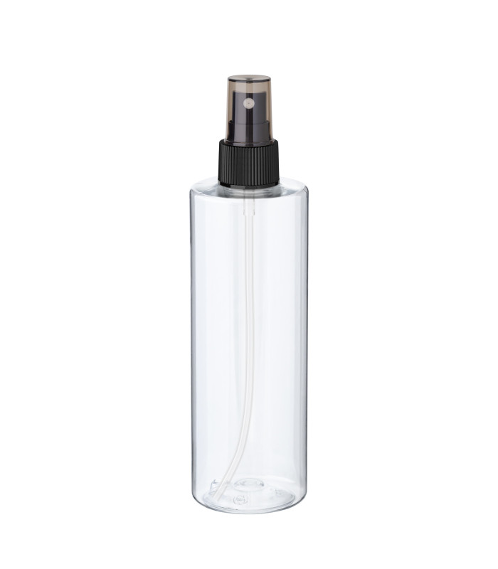 PET-Flasche 250 ml transparent mit schwarzem Zerstäuber [3] - DIN 24