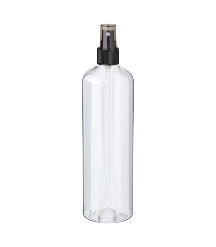 PET-Flasche 500 ml transparent mit schwarzem Zerstäuber [3] - Leer