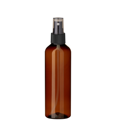 PET-Flasche 200 ml braun mit schwarzem Sprühkopf Pumpspray - DIN 24