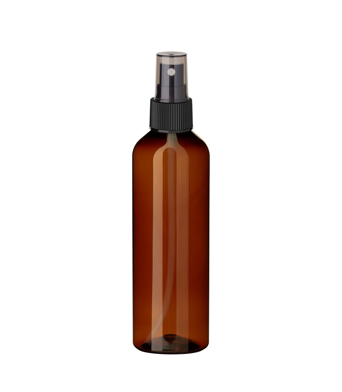 PET-Flasche 200 ml braun mit schwarzem Sprühkopf Pumpspray - DIN 24