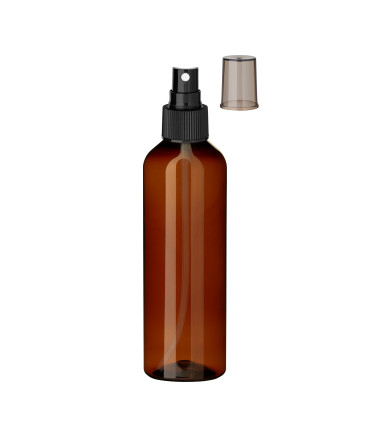 PET-Flasche 200 ml braun mit schwarzem Sprühkopf Pumpspray - DIN 24