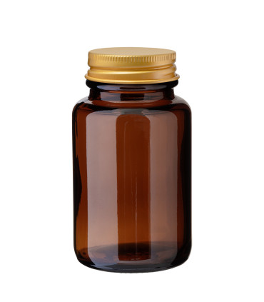 Weithalsglas 100 ml braun mit goldenem Aluminium-Schraubdeckel - Leer