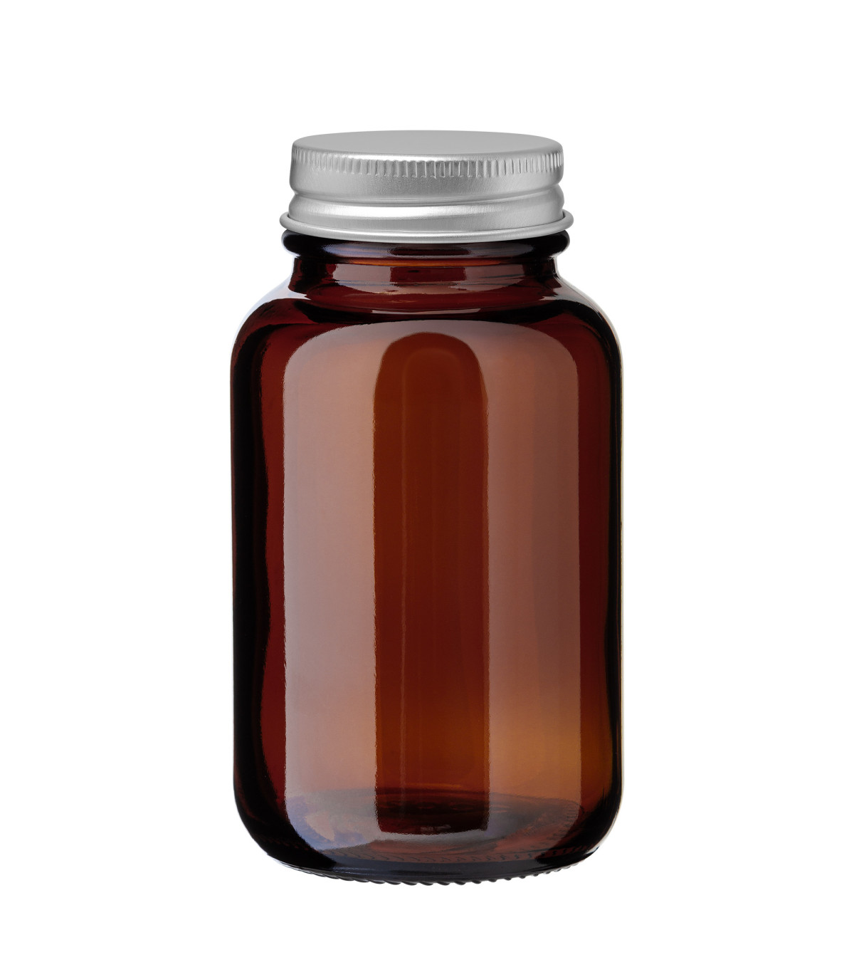 Weithalsglas 120 ml braun mit silbernem Aluminium-Schraubdeckel - Leer