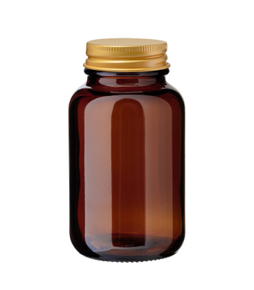 Weithalsglas 120 ml braun mit goldenem Aluminium-Schraubdeckel - Leer