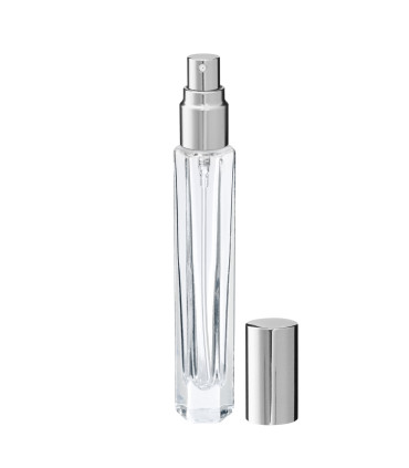 Glasflasche 10 ml klar hexagonal mit silbernem Zerstäuber - Leer