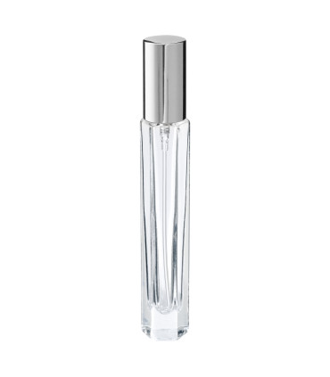 Glasflasche 10 ml klar hexagonal mit silbernem Zerstäuber - Leer