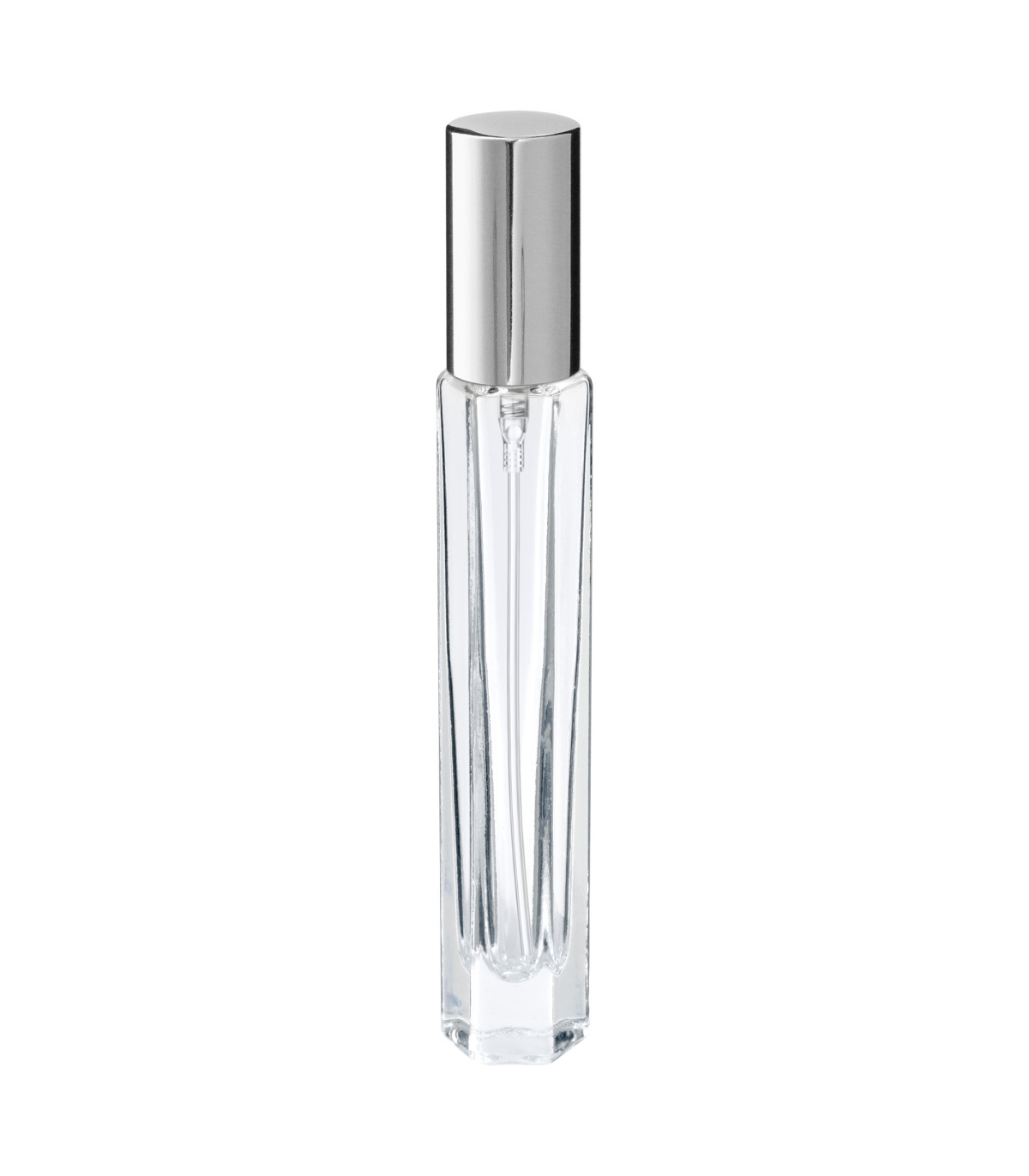 Glasflasche 10 ml klar hexagonal mit silbernem Zerstäuber - Leer