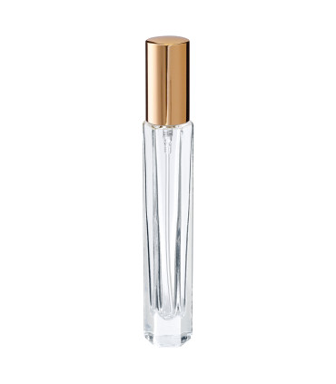 Parfümglasflasche 10 ml klar hexagonal mit goldenem Zerstäuber - Leer