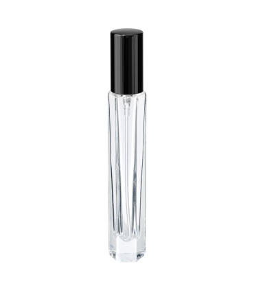 Parfümglasflasche 10 ml hexagonal klar mit schwarzem Zerstäuber - Leer