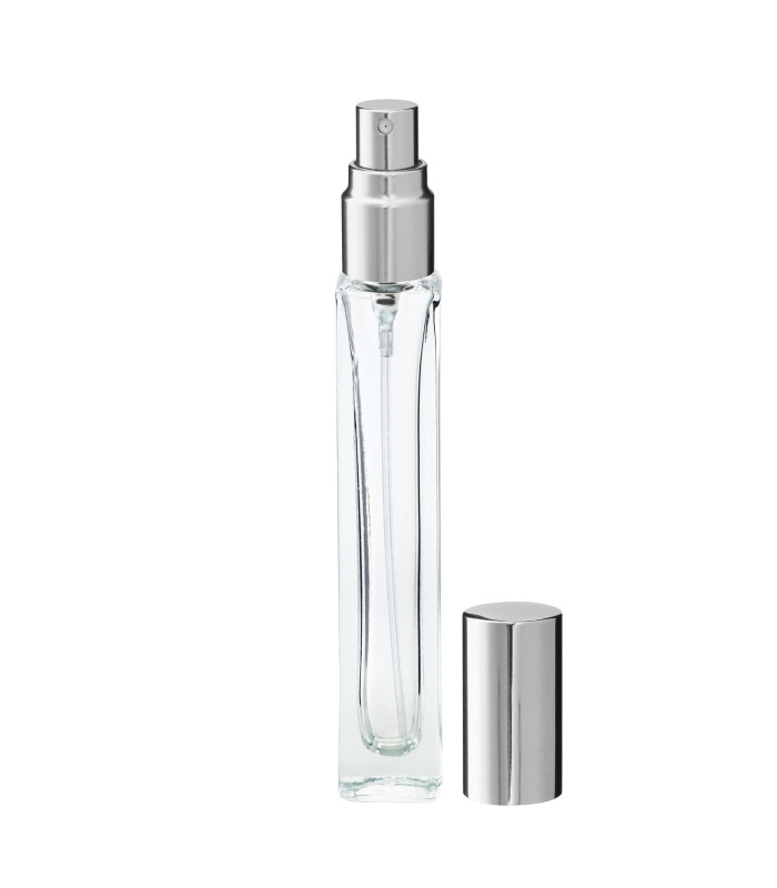 Parfümglasflasche 10 ml klar quadratisch mit silbernem Zerstäuber Leer