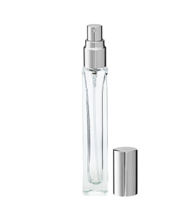 Parfümglasflasche 10 ml klar quadratisch mit silbernem Zerstäuber Leer