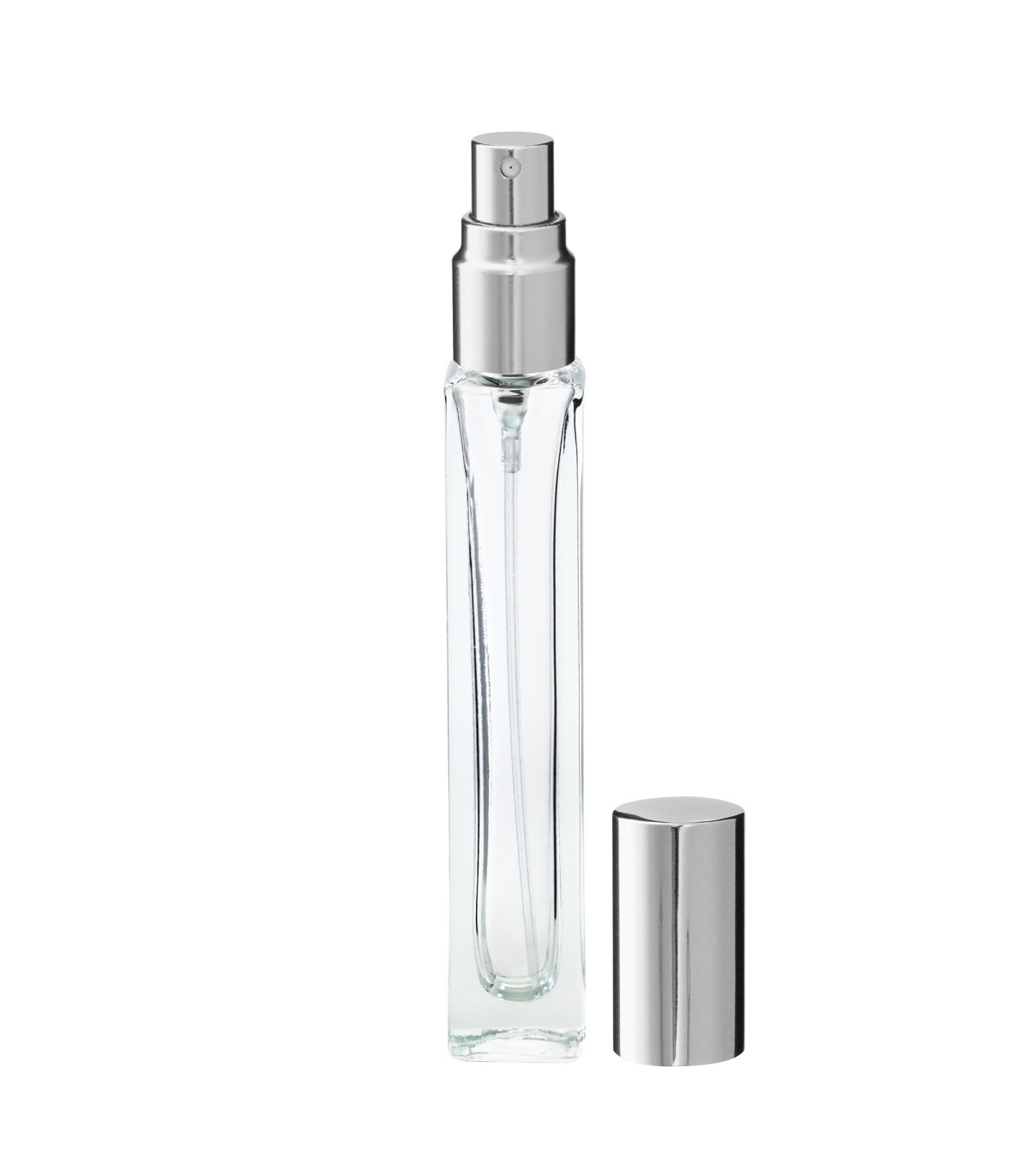 Parfümglasflasche 10 ml klar quadratisch mit silbernem Zerstäuber Leer
