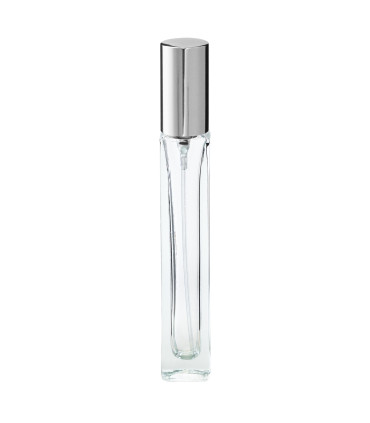 Parfümglasflasche 10 ml klar quadratisch mit silbernem Zerstäuber Leer