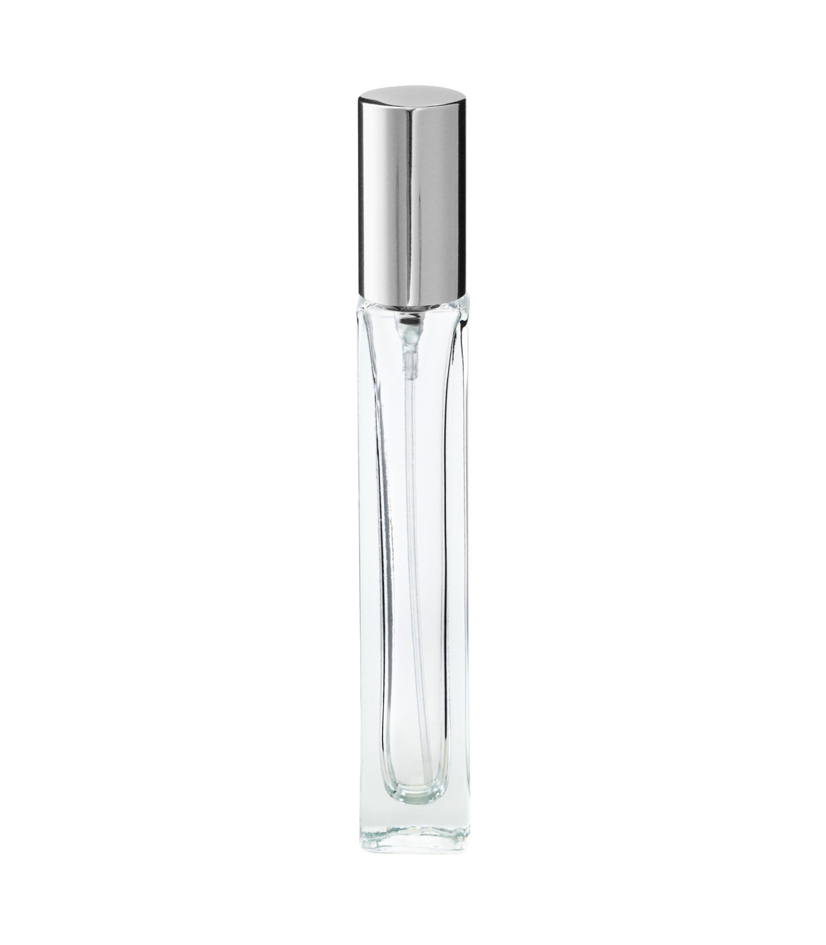 Parfümglasflasche 10 ml klar quadratisch mit silbernem Zerstäuber Leer