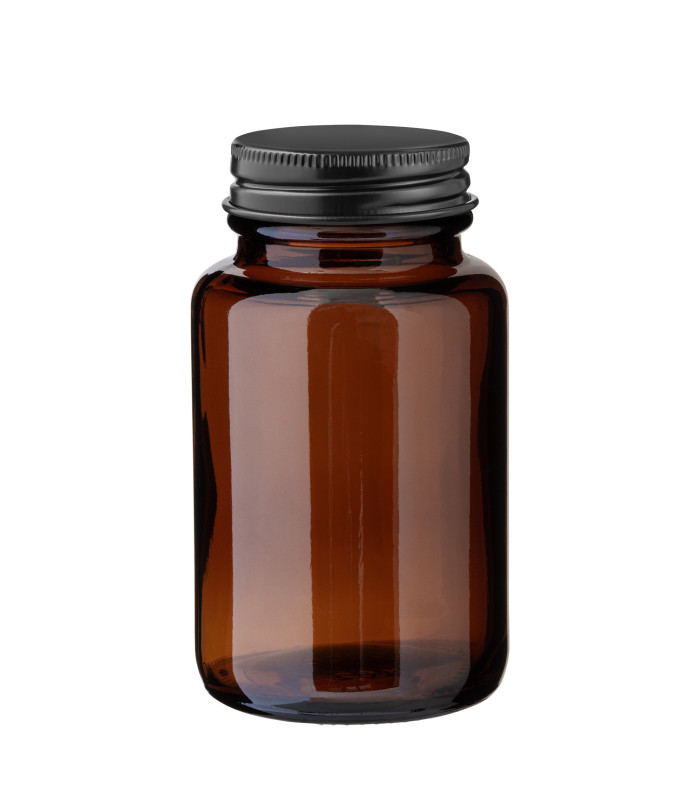 Weithalsglas 100 ml braun mit schwarzem Aluminium-Schraubdeckel - Leer