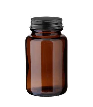 Weithalsglas 100 ml braun mit schwarzem Aluminium-Schraubdeckel - Leer