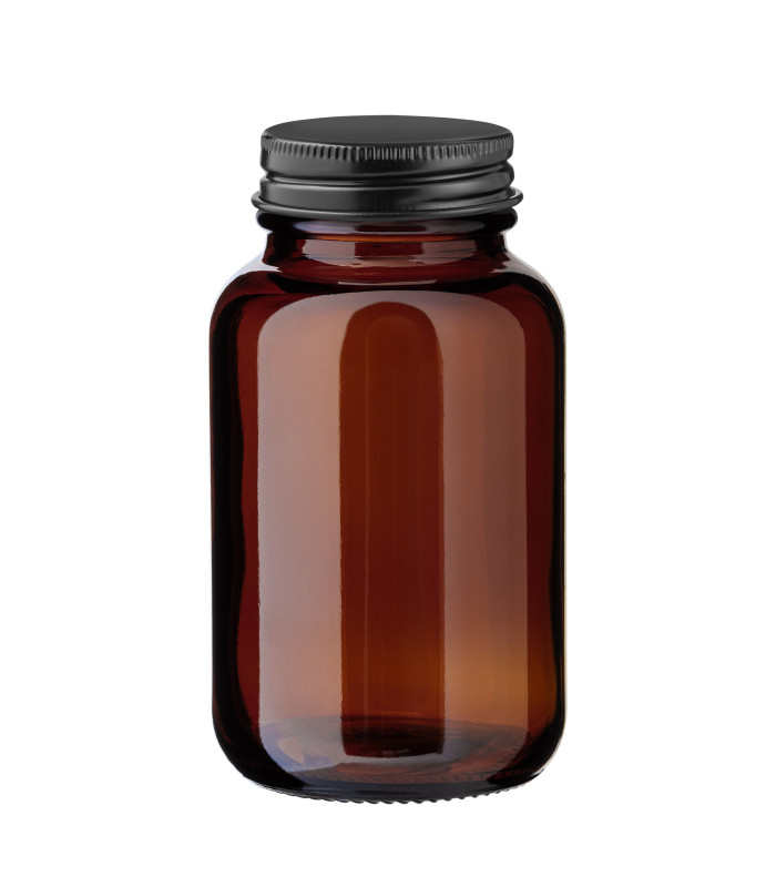 Weithalsglas 120 ml braun mit schwarzem Aluminium-Schraubdeckel - Leer