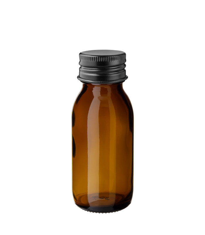 Glasflasche 60 ml braun Sirupflasche mit schwarzem Schraubverschluss
