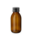 Glasflasche 100 ml braun PP28 Sirupflasche mit schwarzem Aluminium-Schraubverschluss