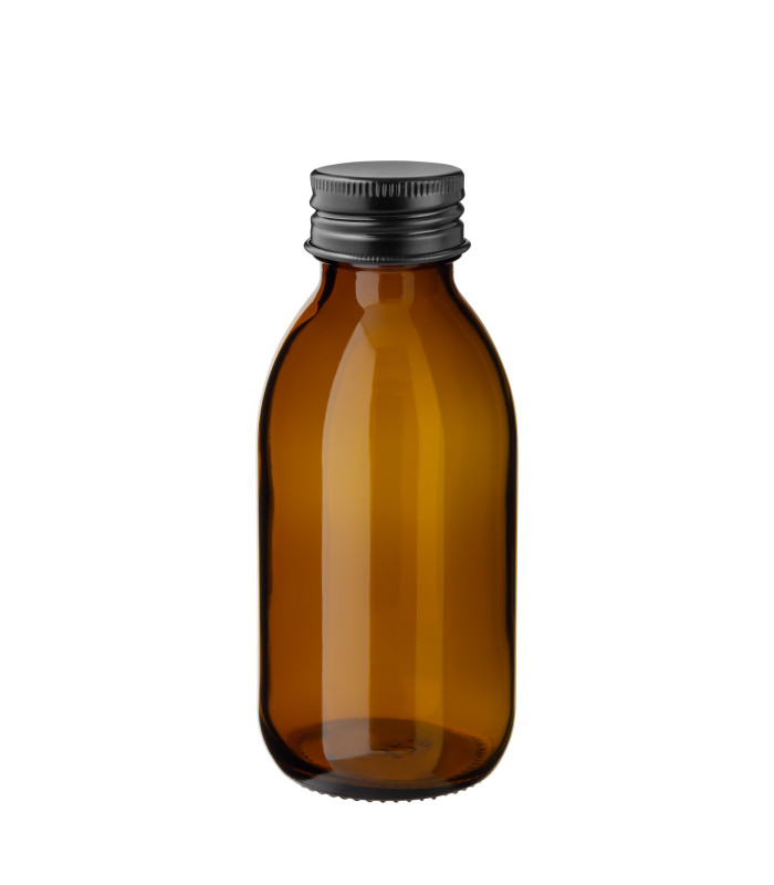Glasflasche 125 ml braun Sirupflasche mit schwarzem Schraubverschluss