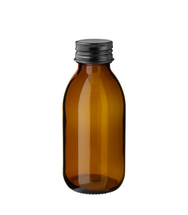 Glasflasche 125 ml braun Sirupflasche mit schwarzem Schraubverschluss