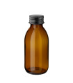 Glasflasche 125 ml braun PP28 Sirupflasche mit schwarzem Aluminium-Schraubverschluss