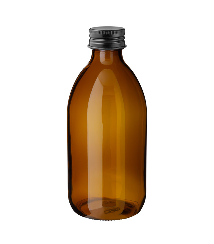 Glasflasche 300 ml braun Sirupflasche mit schwarzem Schraubverschluss