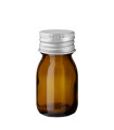 Glasflasche 30 ml braun PP28 Sirupflasche mit silbernem Aluminium-Schraubverschluss