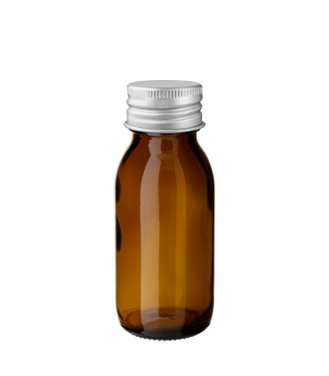 Glasflasche 60 ml braun Sirupflasche mit silbernem Schraubverschluss