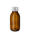 Glasflasche 100 ml braun PP28 Sirupflasche mit silbernem Aluminium-Schraubverschluss