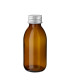 Glasflasche 125 ml braun mit silbernem Aluminium-Schraubverschluss