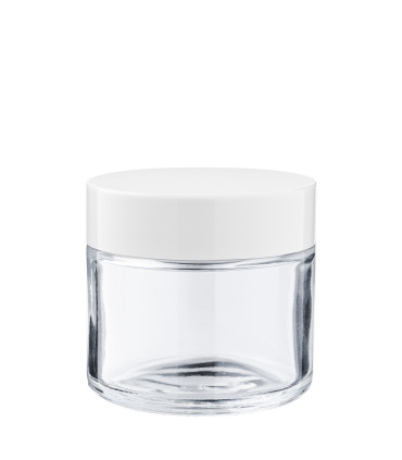 Glastiegel 60 ml klar mit weißem ABS-Deckel und Zwischendeckel