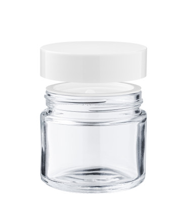 Glastiegel 60 ml klar mit weißem ABS-Deckel und Zwischendeckel