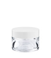 Kosmetiktiegel Glas klar 30 ml mit weißem ABS-Deckel und Zwischendeckel