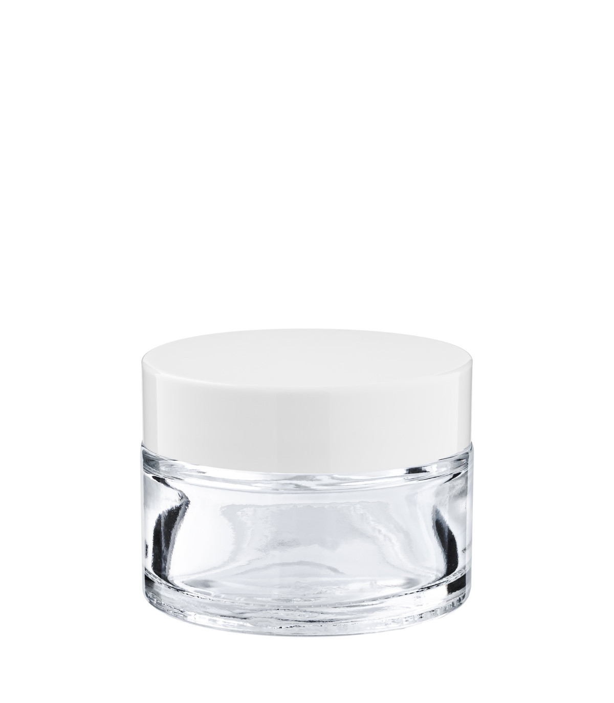 Glastiegel 30 ml klar mit weißem ABS-Deckel und Zwischendeckel