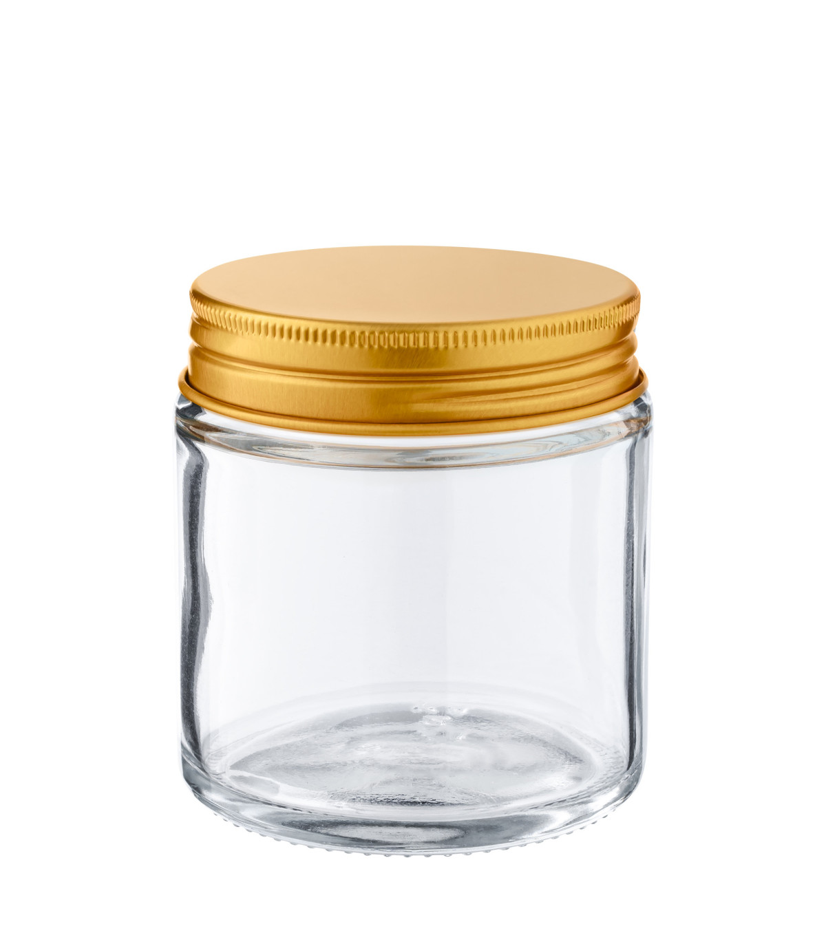Kosmetiktiegel Glas klar 120 ml mit goldenem Aluminium Schraubdeckel
