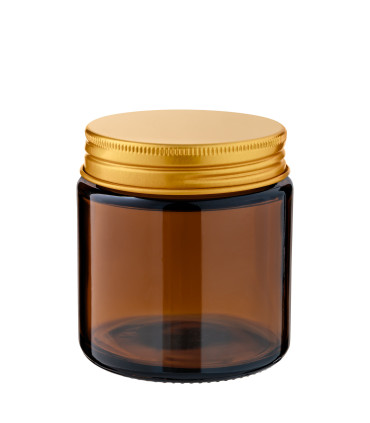 Kosmetiktiegel Glas braun 120 ml mit goldenem Aluminium Schraubdeckel