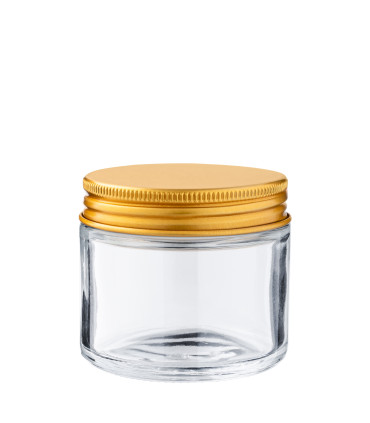 Glastiegel 60 ml klar mit goldenem Aluminium-Schraubdeckel