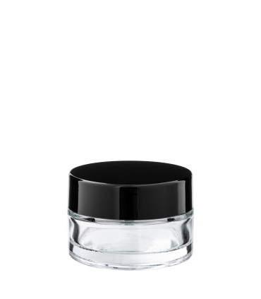 Glastiegel 20 ml klar mit schwarzem ABS-Deckel und Zwischendeckel