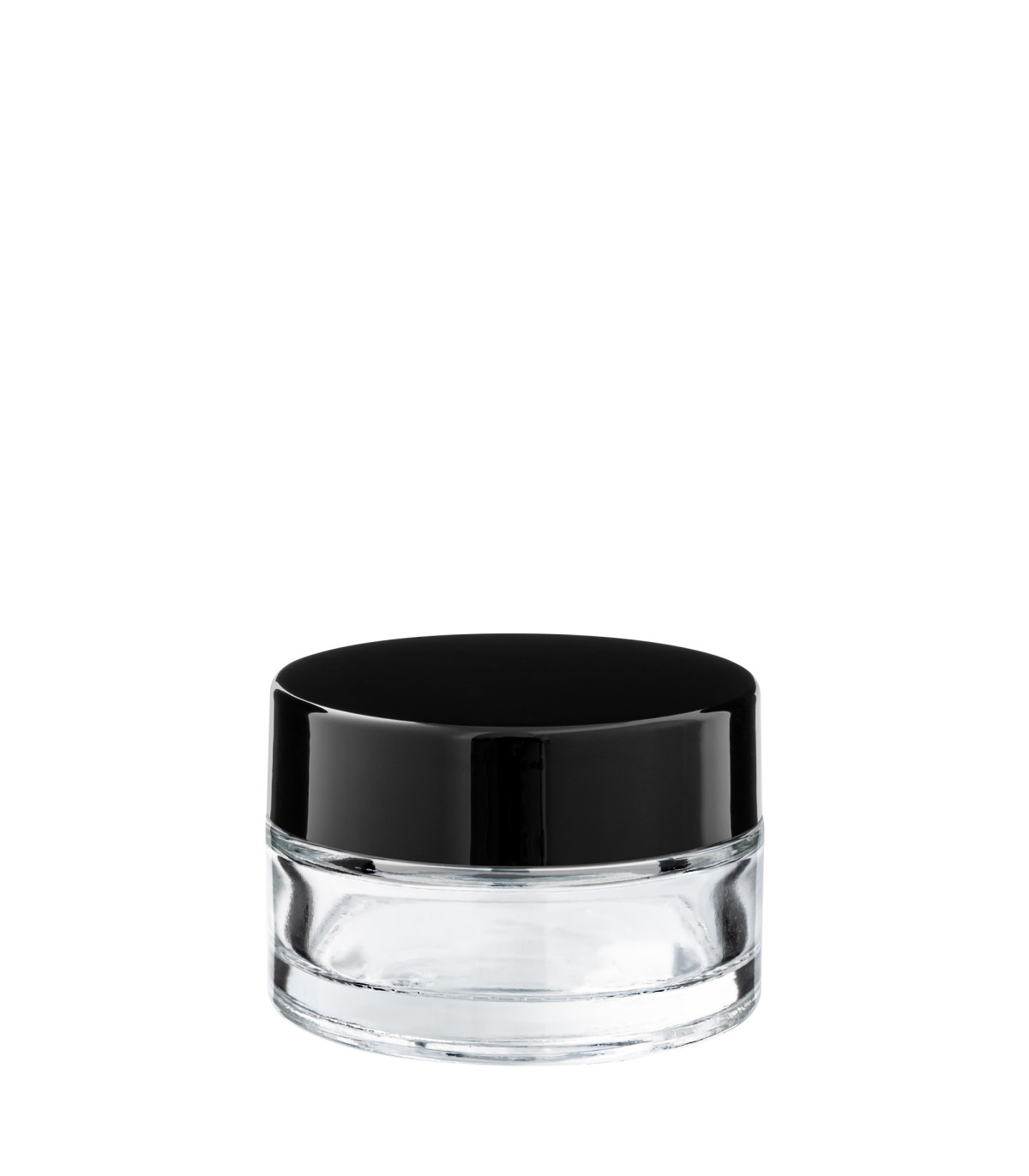 Glastiegel 20 ml klar mit schwarzem ABS-Deckel und Zwischendeckel
