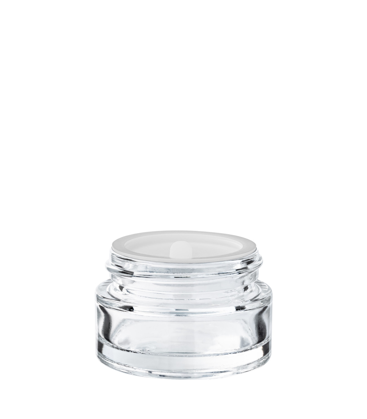 Glastiegel 20 ml klar mit schwarzem ABS-Deckel und Zwischendeckel