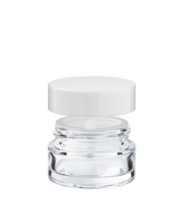 Glastiegel 20 ml klar mit schwarzem ABS-Deckel und Zwischendeckel