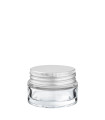 Glastiegel 20 ml klar mit silbernem Aluminium-Schraubdeckel
