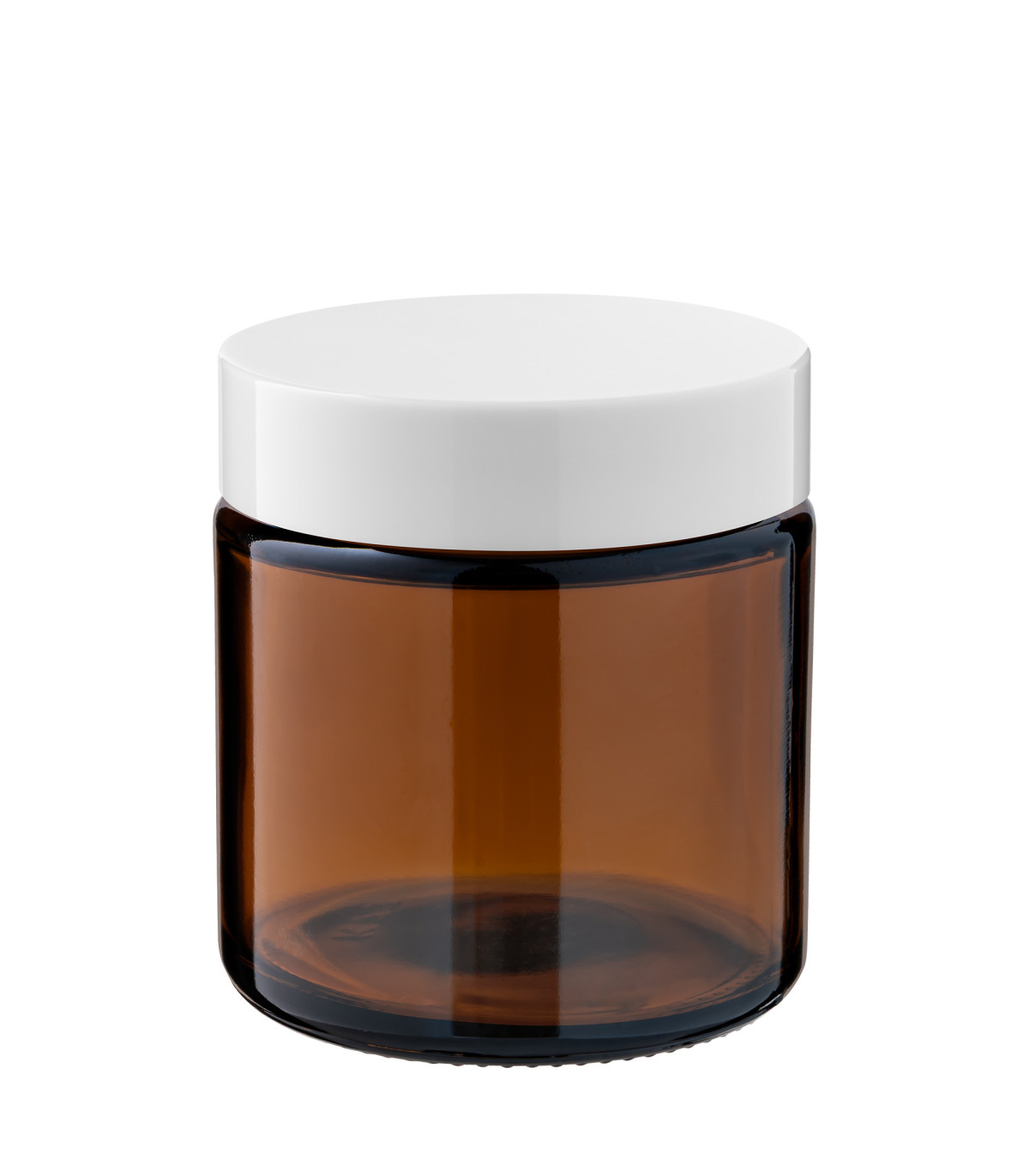 Kosmetiktiegel Glas braun 120 ml mit weißem ABS-Deckel und Zwischendeckel