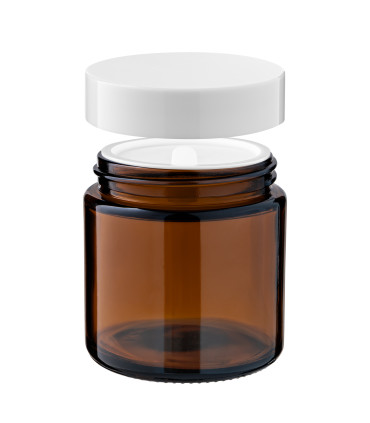 Kosmetiktiegel Glas braun 120 ml mit weißem ABS-Deckel und Zwischendeckel