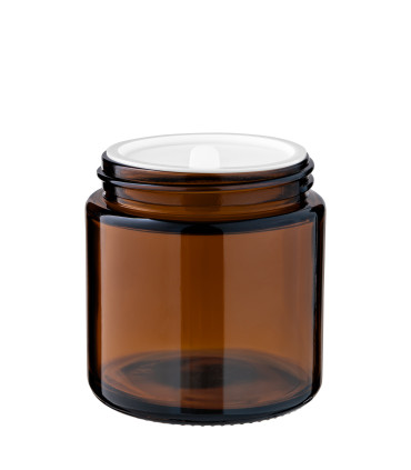Kosmetiktiegel Glas braun 120 ml mit weißem ABS-Deckel und Zwischendeckel